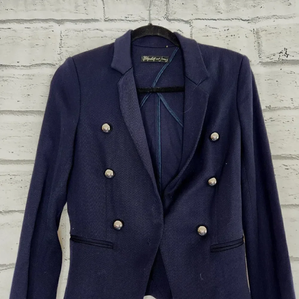 Elizabeth And James Women’s Dark Blue Long Sleeved Button Up Blazer XS Sailor
